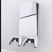 JOMAA Wall Mounted Console Stand for PS5 Slim Series Holder with 2 Controller Mo