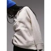 Topshop Borg Quarter Zip Fleece Hoodie Long Sleeve Pouch Pocket Cream Sweater M