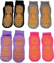 [Sosoport] 4 Pairs Anti Slip Socks Kids Socks Womens Socks Womens Grip Socks Pilates Socks Women Gripper Socks Grip Socks for Women Pilates Women Socks Baby Aldult Yoga Socks Polyester Cotton