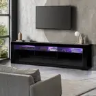 Oikiture TV Unit Entertainment Unit TV Cabinet Stand Gloss LED RGB Black 180CM