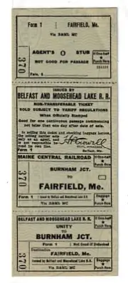 BELFAST & MOOSEHEAD LAKE RR. Interline Ticket ( unused )