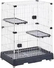 Cat Cage, 2/3 Tier Cat Playpen, Large Cat Enclosures, Cat Cage Indoor, with Drawer-style Tray, Pet Playpen Detachable, Cat House Movable, Small Animal Cage(White+Black,2-TIER)
