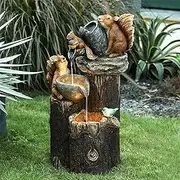 Outdoor Water Feature DéCor,Resin Garden Water Feature Fountain Decor, Squirrel Pressure Water Statue Antique Retro Design Resin Garden Water Feature Fountain Decor, Creative Courtyard Statue Solar,Squirrel solar style