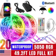 100ft LED Strip Lights 5050 RGB Bluetooth Color Change Remote for Rooms Bar