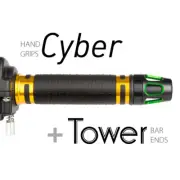 KiWAV Motorcycle Cyber grips Gold with Tower Bar Ends Green/Black