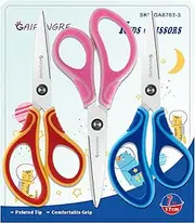 7" Student Scissors Set of 3-pack,Safety Children Scissors, Pointed Tip Blades For Kids,Kids Scissors for School Crafting Project,Great for DIY, Arts, Home, School Classroom Use, Red/Pink/Blue