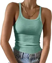 [Feziakuk] Spaghetti Top Women's Sexy Sleeveless Undershirt Ribbed Tank Top Basic Plain Camisole Summer Tops
