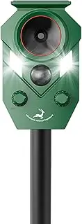 4 Pack Solar-Powered Animal Repeller for Raccoons, Deer & Squirrels - Ultrasonic & Strobe Light Pest Control, Waterproof Outdoor, 30-Day Supported Battery