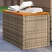 Garden Table: Outdoor Patio Wood Side Table, Acacia Solid Tables for Dinning, Wooden Metal Foldable for Kitchen, Outside, Beige - 2 Pcs