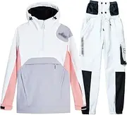 [Yytcsjz] Outdoor Ski Suit for Men Women, Men Women Outdoor Ski Sports Warm Thickening Hooded Ski Jackets and Pants, 2 Pieces Snowboarding Snowsuits Set, for Winter Sports (Color : A Pink White, Size : Small