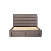 Storage Bed Frame Queen Size Upholstery Fabric in Light Grey with Base Drawers