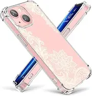 Crystal Phone Case for iPhone 13 Mini (2021) 5.4", Cute Clear Protective Cover,White Floral Design [Not-Yellowing] Soft Shockproof Clear Phone Protective Case Cover for Women Girls