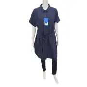 Weatherproof Vintage Ladies Gauze Button Front Dress w Belt Large Size Navy