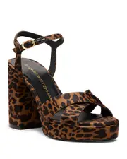 Stuart Weitzman Women's Dayna Platform Crossover Strap Animal Print High Heel Platform Sandals