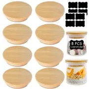 Oui Yogurt Jar Lids-8 Pack Oui Lids-Natural Bamboo Wood with Silicone Sealing...