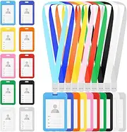 Mardatt 10 Sets Vertical ID Badge Holder with Lanyard, 10 Colors Waterproof Plastic Name Tag Badge Double-Sided Windows Name Tags Sliding Card Case Card Protector Pouch for Office School
