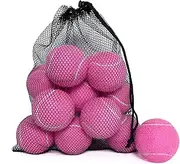 HPWFHPLF Tennis Balls, 12 Packs Practice Tennis Balls for Beginner, Training Playing Tennis Balls for Dogs, Come with Mesh Carry Bag