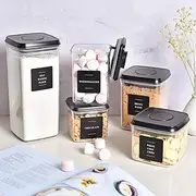 [BLISSFUL LITTLE HOME] Airtight Push Top Pantry Container Set – 5 Pack Food Storage with Silicone Seal – BPA Free Plastic – Easy Open Lid – Kitchen Organiser – Black