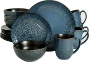 Milanto round Embossed Reactive Glaze Stoneware Dinnerware Set, Service for Four