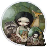 Fairytale Forest Snow White and Her Animal Friends Round Beach Towel