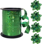 Green Glitter Curling Ribbon,4Pcs *2 Inch Bow and 3/8 Inch*10 Yards Curling Ribb