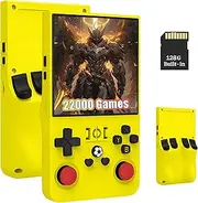 R36MAX Retro Handheld Game Console,128GB 22000 Games,Mini Portable Game Emulator,Open Source Linux Systems,4.0 Inch Large Screen (Yellow)