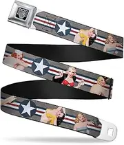 [Buckle-Down] Seatbelt Buckle Belt, Pin Up Girl Poses Star and Stripes