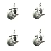 3 Inch 316SS Gray Polyurethane Swivel 3/8 Inch Threaded Stem Caster Set Brake