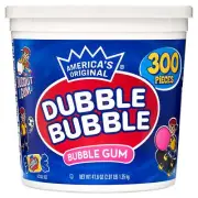 Dubble Bubble Gum Individually Wrapped Peanut Free & Gluten Free 300 Pieces Tub
