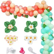 Moana Theme Balloon Garland Arch Kit, Hawaii Luau Tropical Balloon Garland with Palm Leaves Plumeria for Moana Theme Party Tropical Party Decorations Kids Baby Shower Birthday Party Supplies