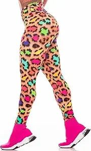 [Hupplle] Women's High Waisted Neon Leopard Print Leggings Buttery Soft Stretchy Workout Yoga Pants