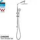 WELS 2 In 1 Chrome Round 8'' Shower Head Set Sliding Rail Handheld Mixer or Taps