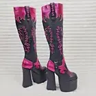 Free Your Mind Western Inspired Platform Chunky Heel Knee Boots Festival Gothic