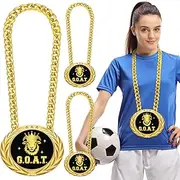Equsion 3 Set Greatest of All Time Turnover Chain Medal 6' Big Gold MVP Champ Goat Medal Necklace Award MVP Goat Champion Chain for Goat Football Champion Chain League Awards Sports Achievement