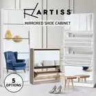 Artiss Shoe Cabinet Mirror Shoes Storage Rack Organiser White Cupboard Shelf