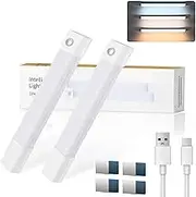 ZTJ 2 Pack Rechargeable Under Cabinet Lights, 50-LED 3 Color Temps Dimmable Motion Sensor Light, 11.8 Inch Magnetic Wireless Counter Closet Lighting for Kitchen, Stairs, Bedroom