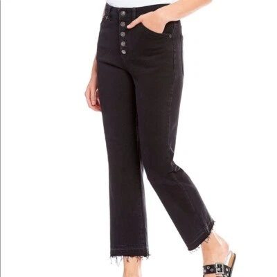 New Free People Black fringe classic crop Jeans denim button up Pants size 25