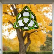 Trinity Knot Green Celtic Stained Glass Suncatcher Window Panel 12in