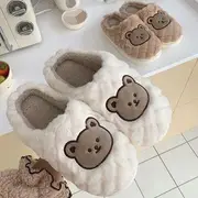 Bear Print Fleece Slippers White - 38 To 39