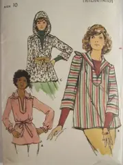 VTG 80s BUTTERICK 5749 Misses Hood Option Tops in 3 Looks & Belt PATTERN 10 UC