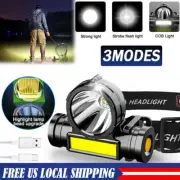 COB LED Headlight USB Rechargeable Headlamp Torch Work Light Bar Head Band Lamp