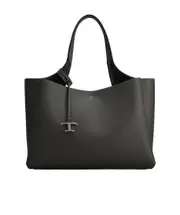 Tod's T Timeless Logo Plaque Medium Tote Bag One size black
