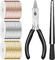 Hotop Jewelry Wire for Jewelry Making 182022 Gauge Craft Wire with Pliers and Ring Sizer Beading Jewelry Aluminum Craft Wire (3 Rolls,Gold, Silver, Rose Gold,1 mm (25 m))