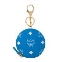 在飛比找PChome24h購物優惠-MCM 經典老花LOGO帆布圓形釦環金屬扣圓形零錢包 (藍色