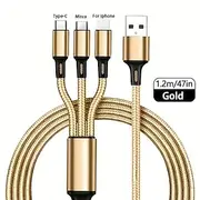 3 In 1 Cables ,Phone Charger Cord A/C To Phone Type CMicro Nylon Braided Sync Adapter For Android/Phone/Tablets , 3D Alloy TPE Connector, Bold Copper Core 47.2