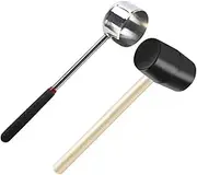 Stainless Steel Coconuts Opener Set 2pcs Rubber Hammer Wooden Handle Coconuts Opening Tools Lightweight Portable