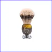 Parker Silvertip Badger Shaving Brush with Chrome & Faux Horn Handle - Luxurious