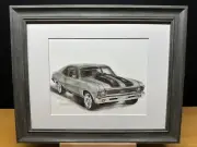 Drawing of a 1971 Chevrolet Nova Car Graphite Pencil Art Sketch Picture Print