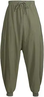 Men's Cotton Linen Harem Pants Plus Size Drawstring Elastic Waist Baggy Pants Hippie Aladdin Drop Crotch Trousers