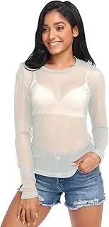 [RPLIFE] Ivory Womens Mesh Top, Sheer Shirt S-XXL